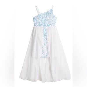 Poppies and Roses
White/blue big Girls Sequin Overlay Walkthrough Gown